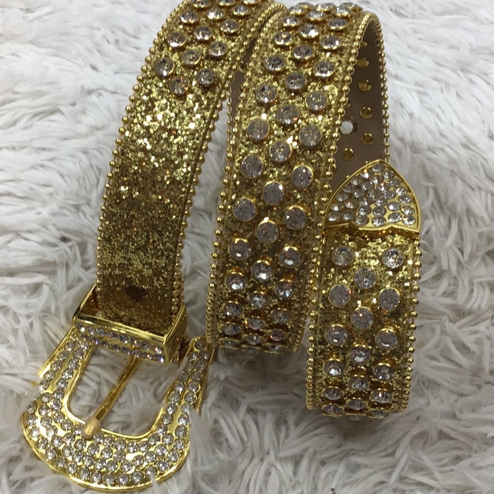 Gold sparkle and rhinestone western rodeo belt